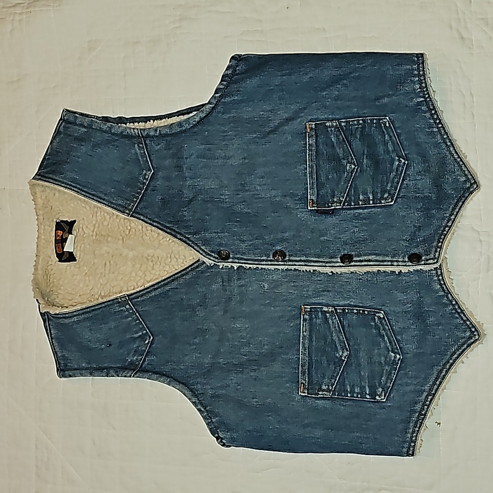Vintage ATA vest denim wool sherpa lined western light denim fade sz XL - Picture 1 of 7